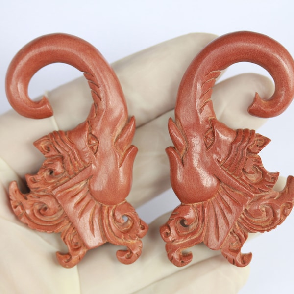 8 mm / 0 ga, Ganesha, bali style ,  wood ear gauges,  very detail carving by one of our master carvers, price per pair