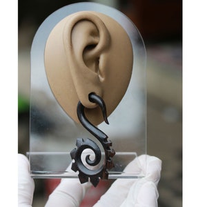tribal hanging spiral ear gauges, Arang wood, body jewelry ,hanging styles , hand made, price per pair