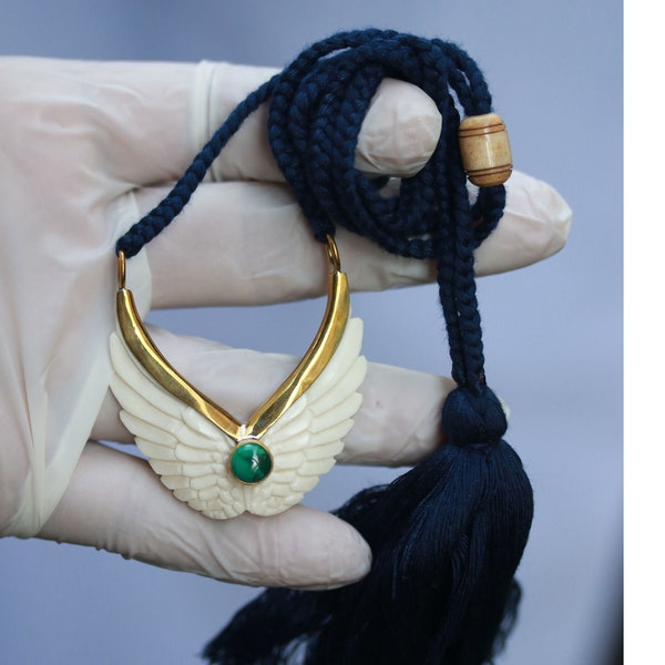 Handmade Buffalo Bone Wing Pendant Necklace: Adjustable Woven Cord
