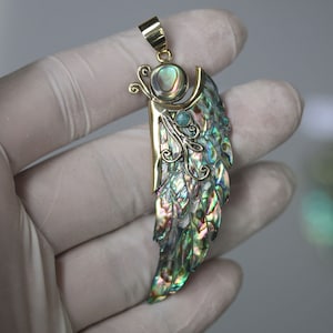 Wing Pendant 2 hand made abalone layered with clear resin set in brass,