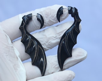 bat wings ,  fake gauges.  hand made buffalo horn, with 316 L surgical post, hypoallergenic , price per pair