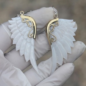 Handmade White Shell Wing Earrings: Brass & Silver Hooks