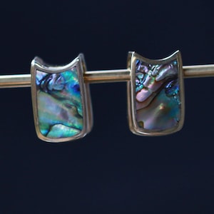 Brass ear saddle or ear weights, with abalone shell inlay .price per pair.  have to have 14 mm to wear this ear weights.