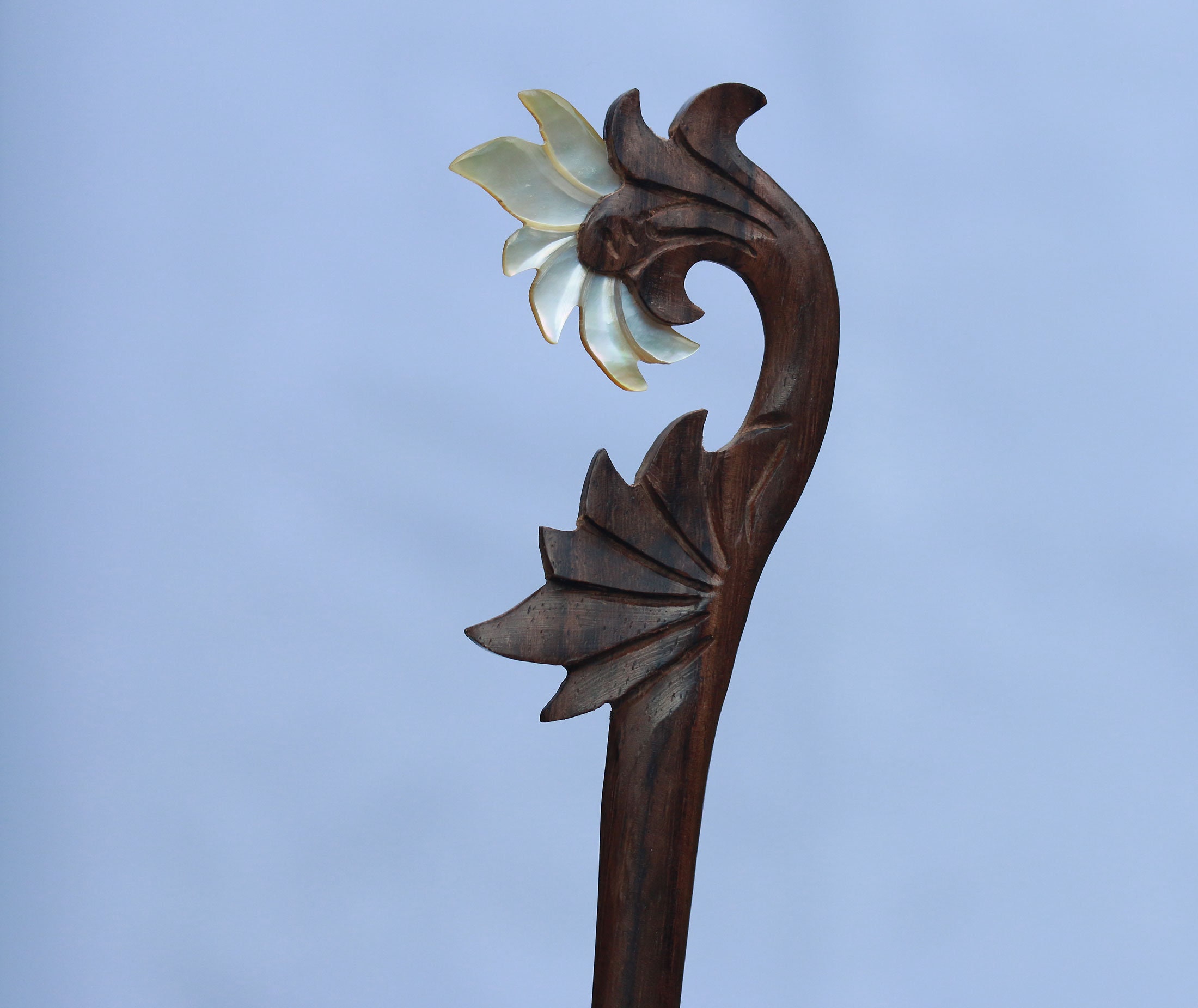 Floral Hair Stick: Handmade Sono Wood & Mother of Pearl  display picture 1