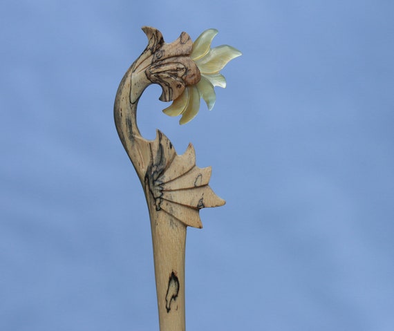 Floral Hair Stick: Handmade Sono Wood & Mother of Pearl  display picture 2