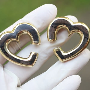 Brass Heart ear weights, with abalone shell inlay, brass ear gauge, price per pair