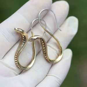 King Cobra brass earrings with silver post. tribal earrings, price per pair.