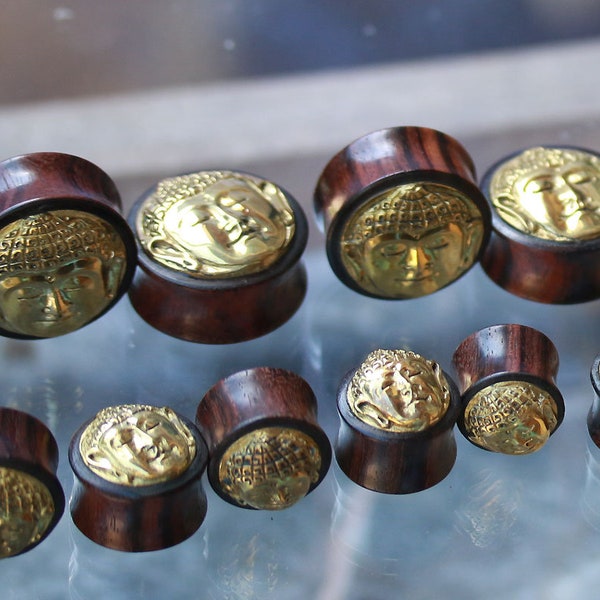 SALES ! Buddha solid plugs, brass and sono wood  hand made .price per pair