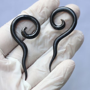 4 mm / 6 ga Tribal spiral  ear gauge, tribal jewelry, water buffalo horn hand carved, price per pair.