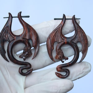 Handmade Sono Wood Dragon Post Earrings
