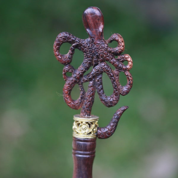 SALES ! Octopus hair stick, hair toy, sono wood and brass , hand made