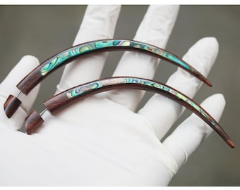 Spikes with  abalone inlay fake gauge, hand made sono wood with abalone inaly with 316 L surgical post, hypoallergenic