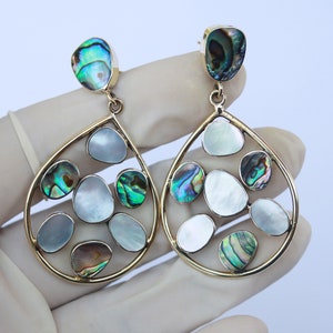 Messing Ohrstecker: Abalone & Weiße Muschel Inlay