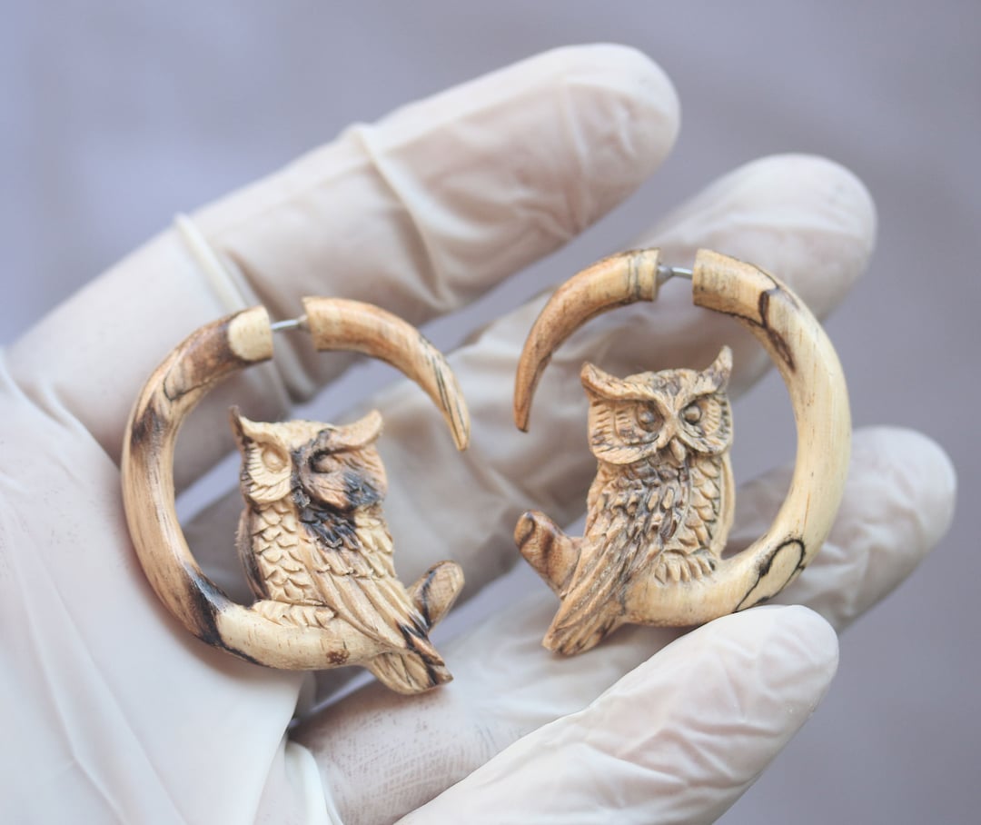 Owl Fakes Gauges, With 316 L Surgical Post. Hypoallergenic , Hand Made