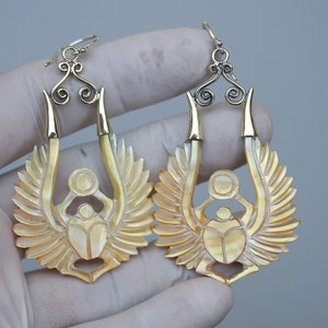 Beetle earrings, Victorian Scarab , hand made MOP shell brass with sterling silver hook , price per pair.