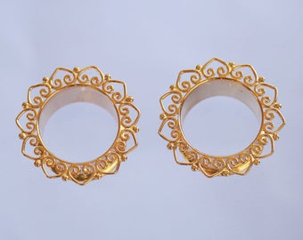 Gold Plated brass tunnel, Lotus padma, Hand Made .price per pair