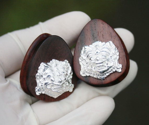 Beautifully Detailed Hand Carved Horn Barong Gauged Earrings Beautifully Detailed Hand Carved Horn Barong Gauged Earrings