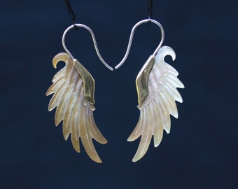 Little Angel wings  Earring, black shell  with brass  and   silver post, price per pair.