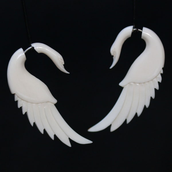 Swan split gauges, fake gauges. cow bone hand carved with 316 L surgical post, hypo-allergic  price per pair.