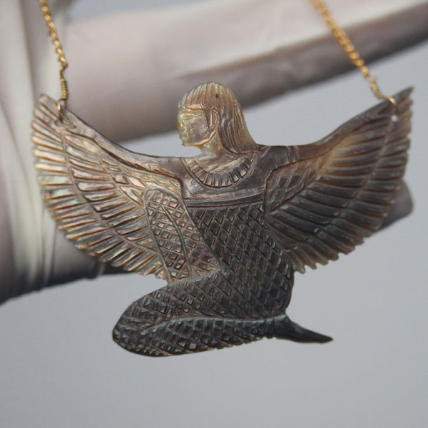 NUBIA Goddess Isis pendant, hand made gray shells,  Egyptian jewelry, with stainless chains  goddess jewelry, price per piece