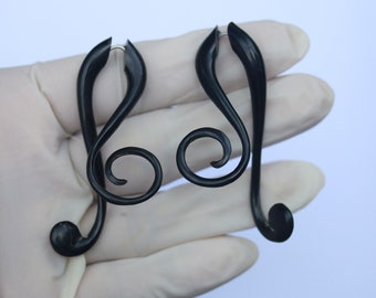 Music Note Fake Gauge Earrings: Handmade Cow Horn, Surgical Steel Post