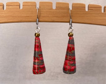 Red paper bead earrings