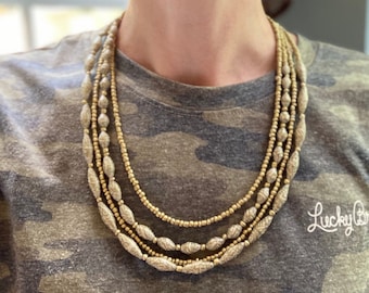Gold paper bead necklace