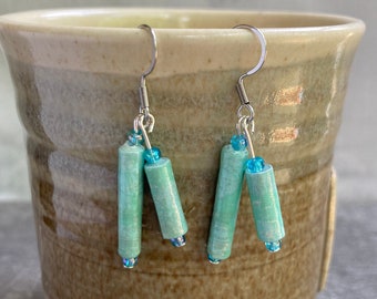 Aqua marine paper bead earrings