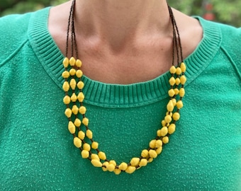 Yellow paper bead necklace