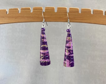 Purple paper bead earrings