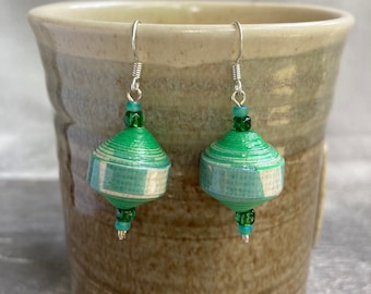 Green paper bead earrings