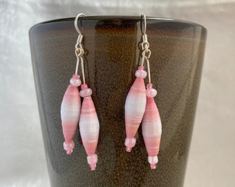Pink paper bead earrings