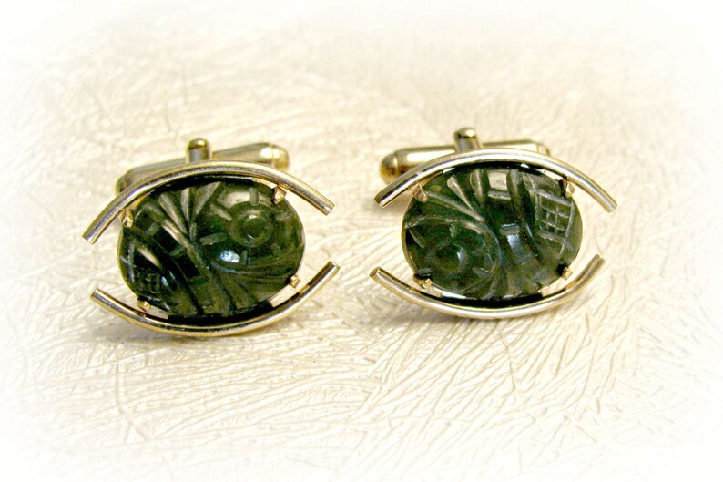 Wedding Formal Anson 12k Gold Filled Cufflinks Jade Green Scarab Cuff Links Black Tie Menswear Gift for Groomsmen
