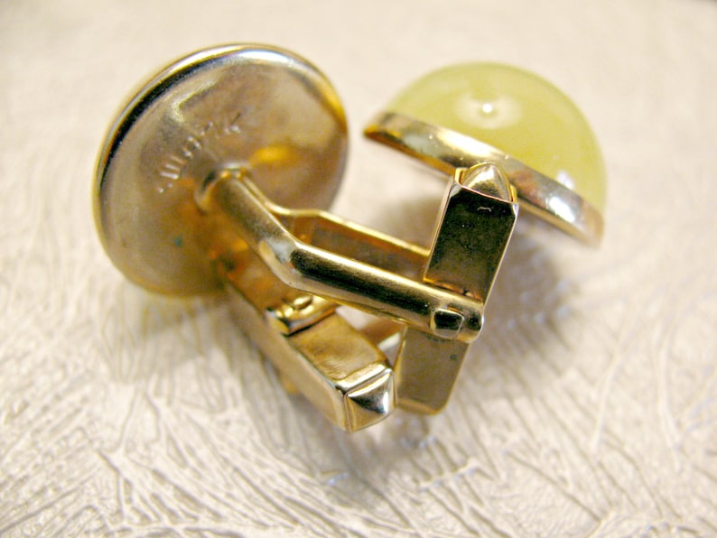 Yellow Moonglow Round Domes Groom Gold Tone Cufflinks Formal Wedding Black Tie Signed Swank Swank Cuff Links