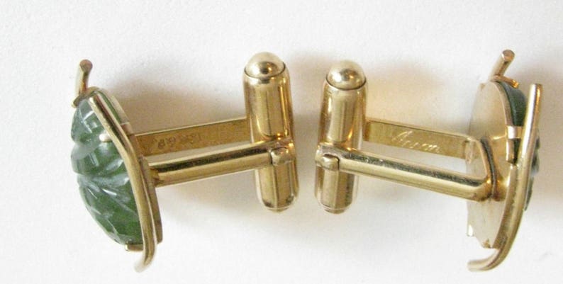 Wedding Formal Anson 12k Gold Filled Cufflinks Jade Green Scarab Cuff Links Black Tie Menswear Gift for Groomsmen