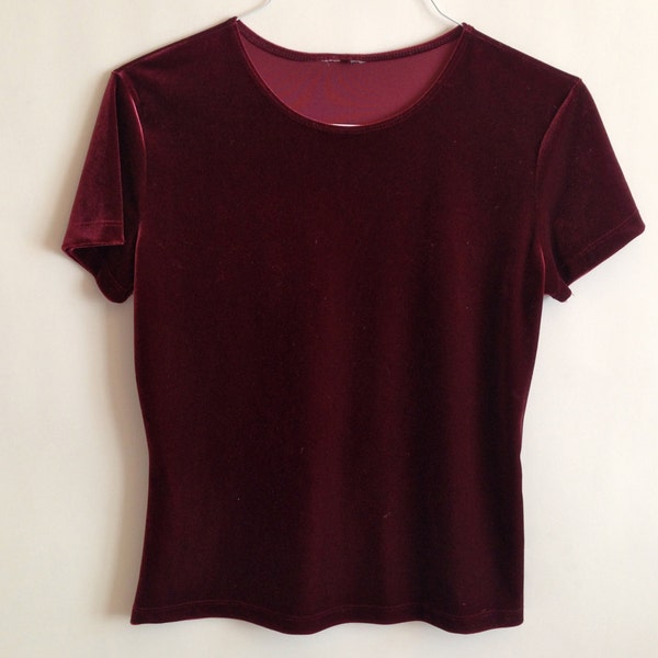 Dark Red / Burgundy Velvet T Shirt 90s