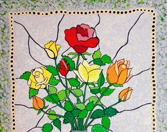 Original Gemälde Blumenbild Blumen dekor rot gelb Blumen Wandkunst für die Liebe