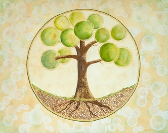 Tree painting on Canvas Art by Glorianna Abstract Original Oil Painting Bubbles Brown Green  Large Canvas 30' x 24"