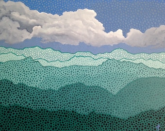 Landscape Original Painting Mountain Art Sky Painting The Mountains Are Calling Teal Decor