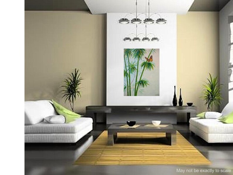 Monarch Butterfly Original Painting Zen Decor Zen Wall Art Green Orange