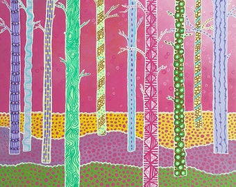 Tree Painting Pink Zentangle Acrylic Art on Panel Board Creative Expression Art