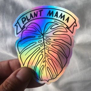 Monstera Plant Mom Mama Sticker Decal Holographic