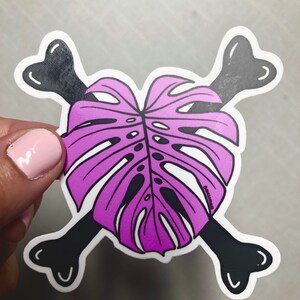 Monstera Leaf Plant Punk Rock Sticker Decal Art - Crossbones Bones