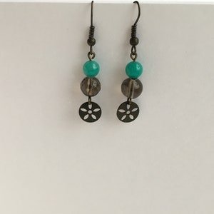 Minimalist drop earrings with small semi precious stones and circle metal element