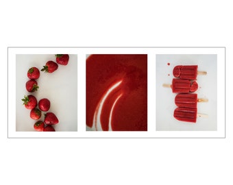 Strawberry Popsicles: Triptych - Digital Photography on Acrylic