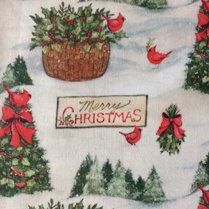 Red Birds Merry Christmas by Susan Winget/Quilting Sewing Craft Fabric/Cardinals/Holly and Berries/Christmas Trees/HALF YARD Pricing
