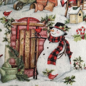 Snowmen by Susan Winget for Springs Creative/Quilting Sewing Fabric/Trees/Sleds/Wheelbarrows/Candy Canes/Holly/Birdhouses/HALF YARD Pricing