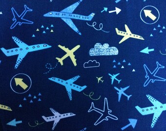 Airplanes by DearStellaDesign/Quilting Sewing Craft Fabric/Medium Scale Print/Navy Blue Background/24" Piece of Fabric