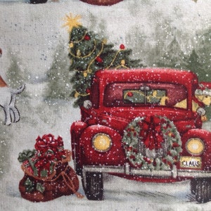Country Drive by Susan Winget/Red Pickup Truck/Dog/Bag of Gifts/Christmas Tree/Wreath/Snowman/HALF Yard Pricing