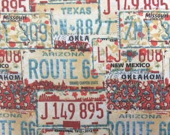 Floral License Plates by Fabric Editions/Quilting Sewing Craft Fabric/Rte 66 Campers Companion Fabric/States/HALF YARD Pricing